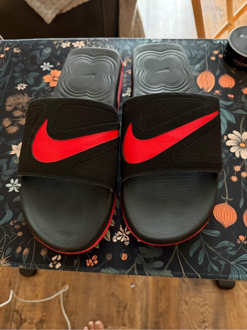 Nike Black Slides with Red Swoosh Accent Men size 11